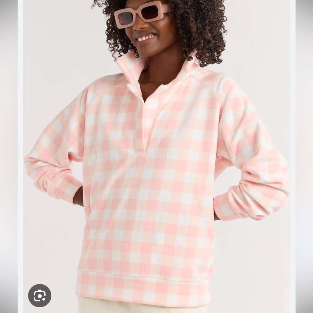 Dudley Stephens Ingrid Pullover Terry Fleece in First Blush Gingham, Size Small